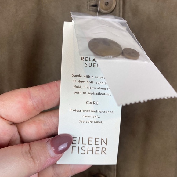 Eileen Fisher Suede Round Neck Long Jacket in Walnut Size XL New! - Picture 6 of 10